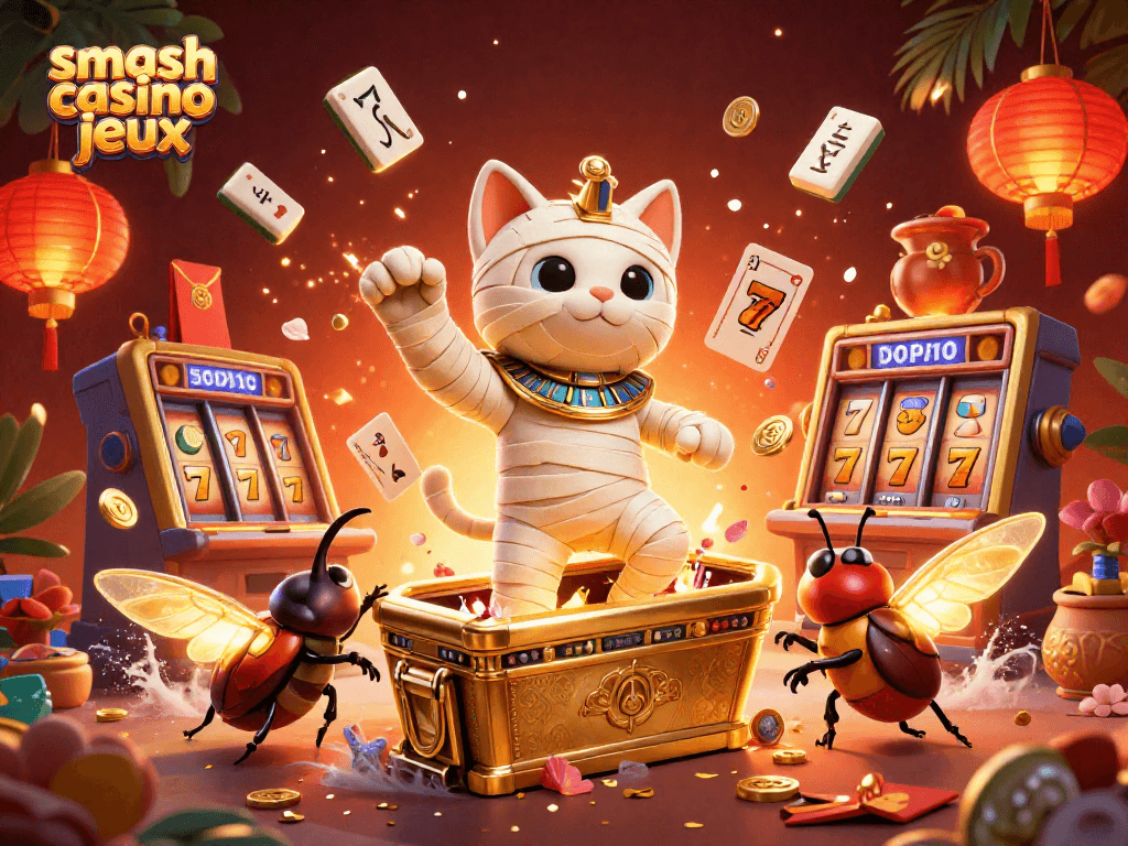 Jouez aux smash casino jeux avec une illustration captivante d'une maman égyptienne et des éléments de casino