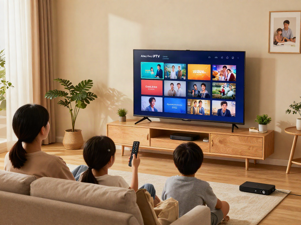 Expérience de visionnage avec atlas pro iptv dans un salon familial chaleureux.