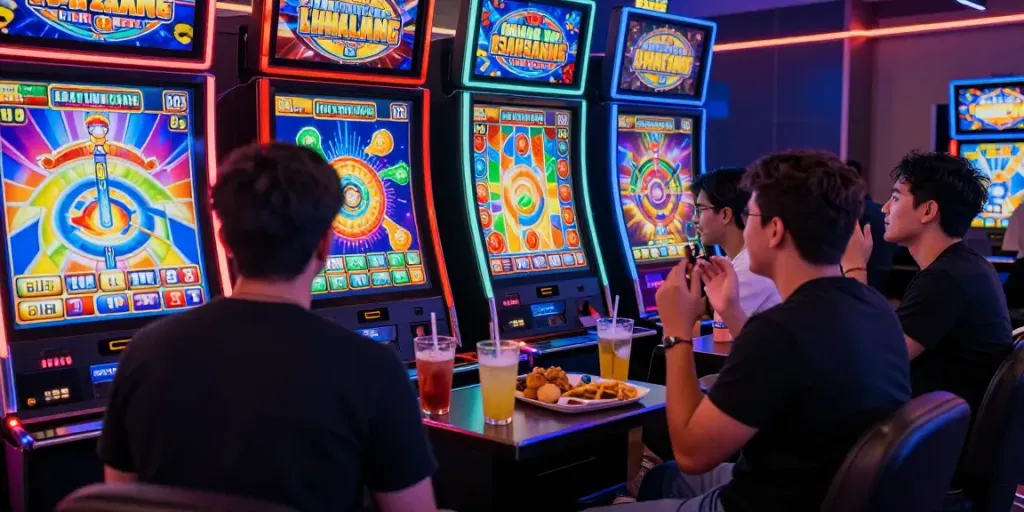 Pemain antusias bermain situs slot dengan suasana ceria dan display menarik.