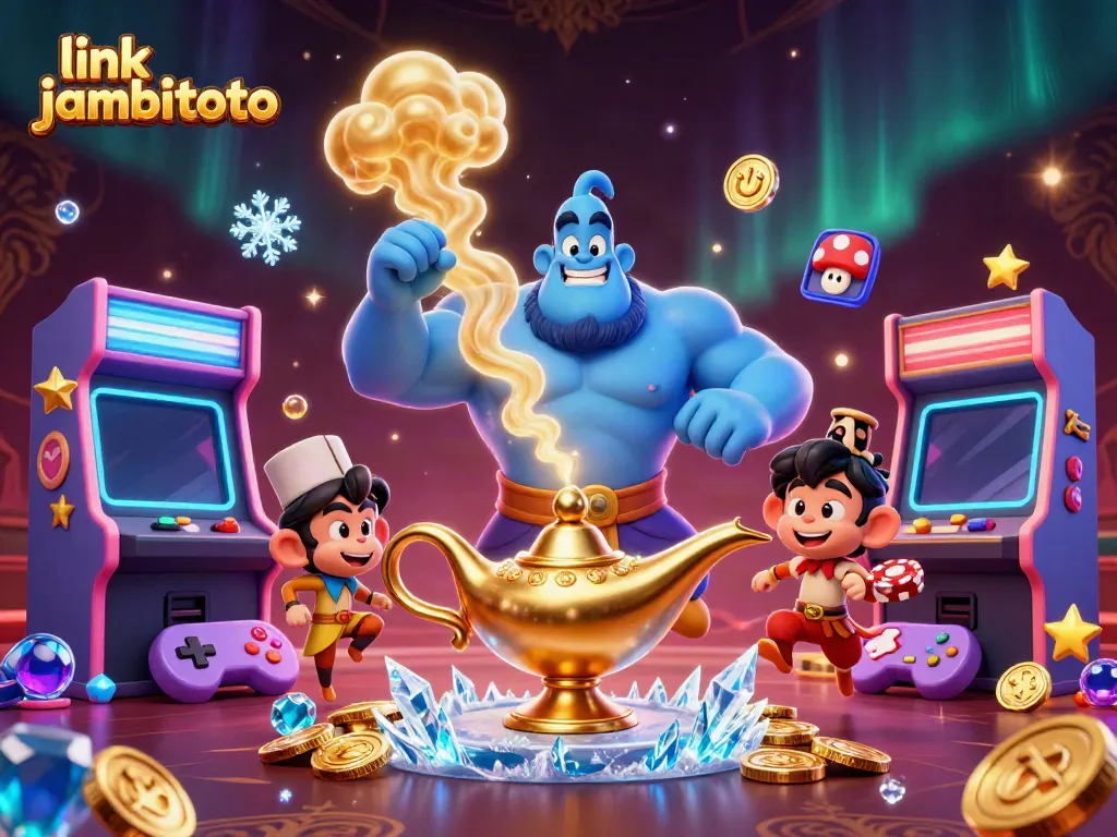 Experience the thrill of gaming with link jambitoto, featuring a dynamic genie and poker chips.