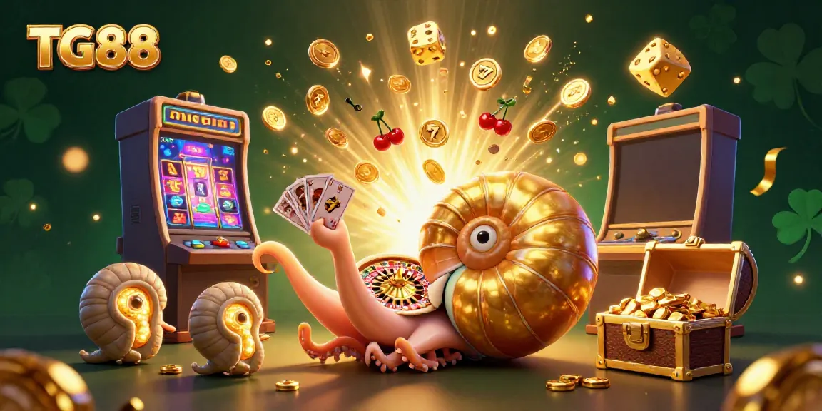 Experience the vibrant gaming universe of TG88 with a giant nautilus roulette and a jackpot explosion, highlighting exciting casino elements.